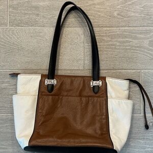 Brighton Brown and White Leather Tote Bag with Black Handles